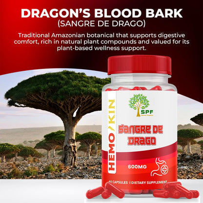 SPF Natural Products HEMOKIN with Sangre de Drago – Hemorrhoid and Fissure Relief Supplement, Helps with Itching, Swelling, Pain Relief (60 Caps) (1) - Maple Wellness Supplements