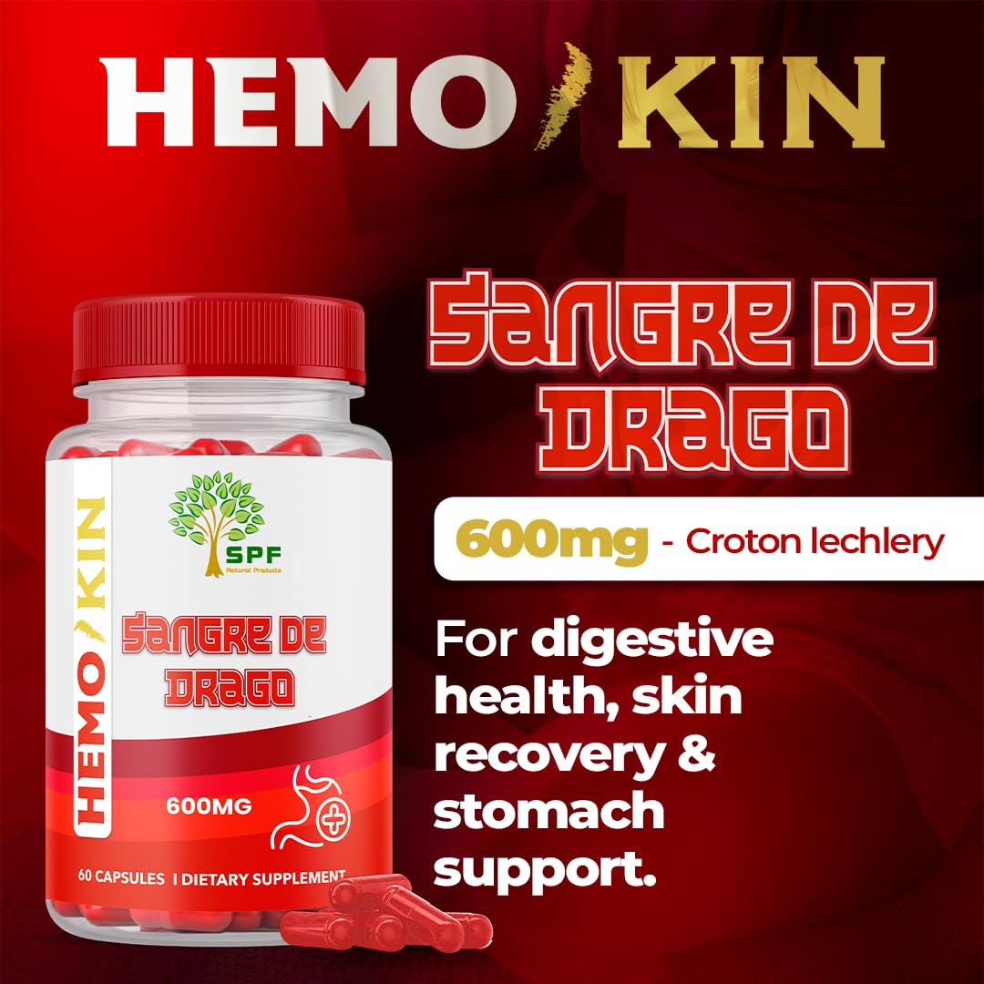 SPF Natural Products HEMOKIN with Sangre de Drago – Hemorrhoid and Fissure Relief Supplement, Helps with Itching, Swelling, Pain Relief (60 Caps) (1) - Maple Wellness Supplements