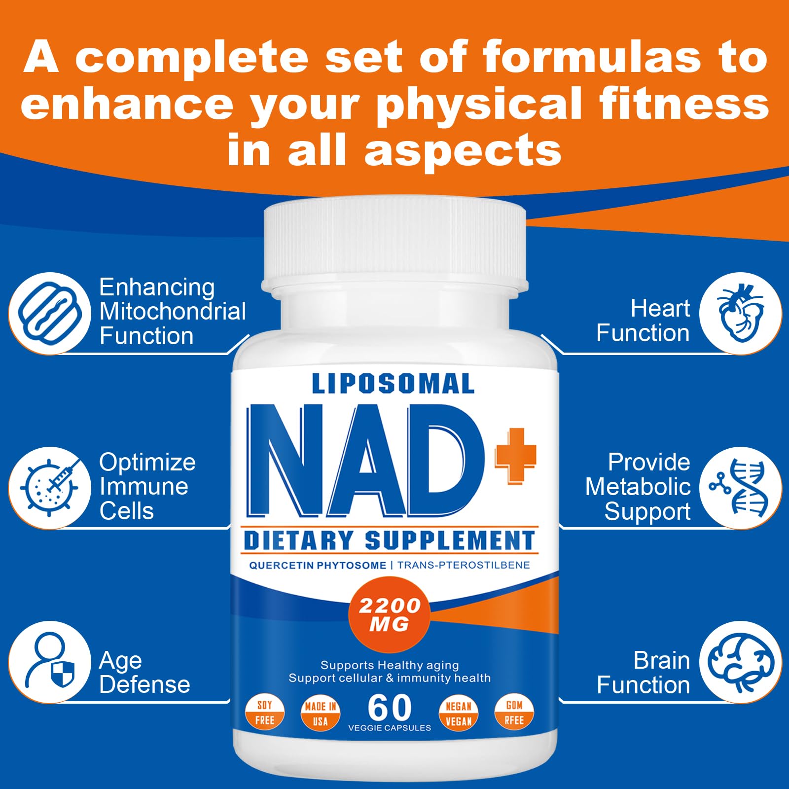 Spliferkou 2200mg Liposomal NAD+ Supplement - Enhances Cell Energy & Aging Defese, 60 Capsules - Maple Wellness Supplements