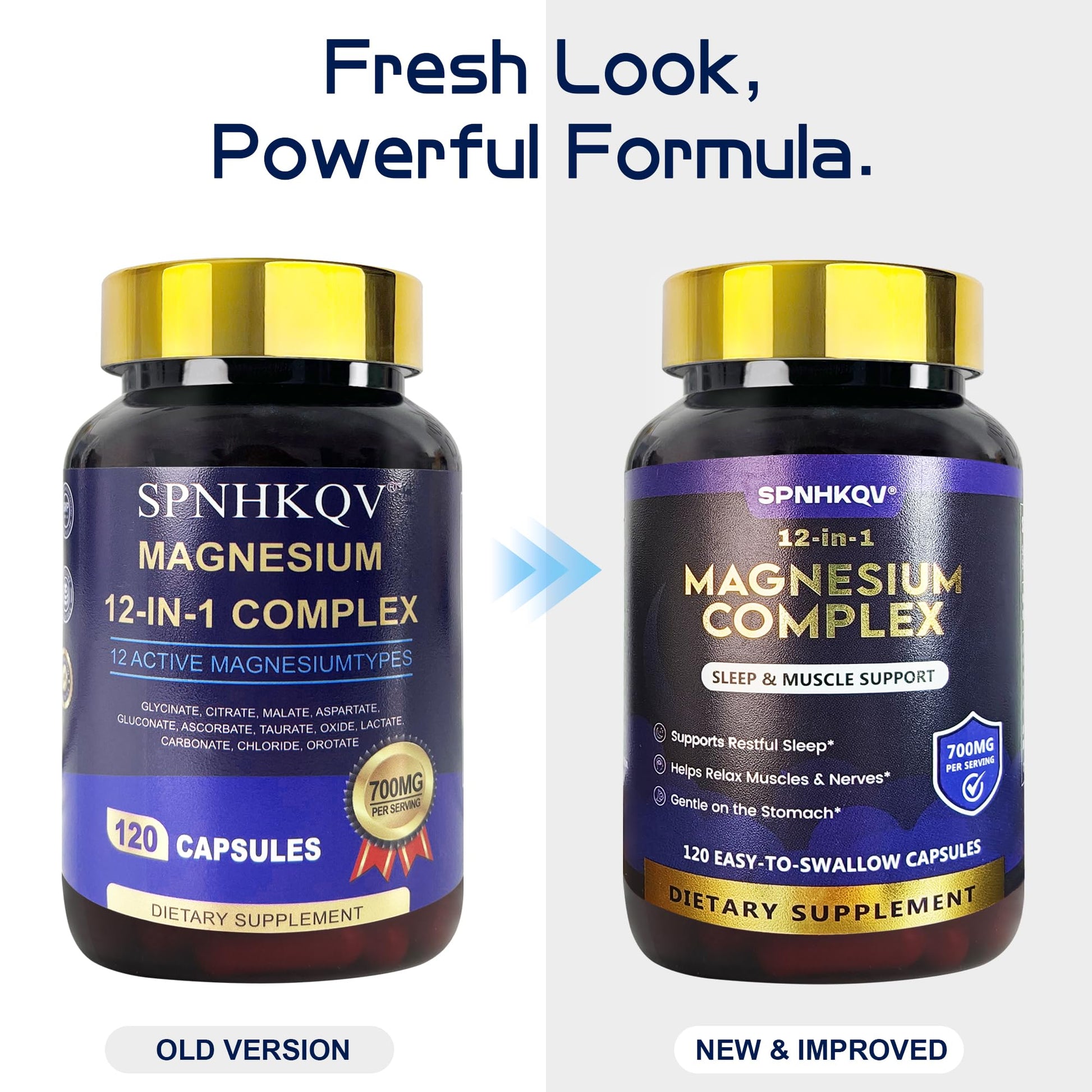 SPNHKQV Magnesium 12-in-1 Complex Supplement – 700mg High Absorption Magnesium Glycinate Capsules for Women & Men – Muscle, Nerve & Sleep Support – 120 Vegan Capsules - Maple Wellness Supplements