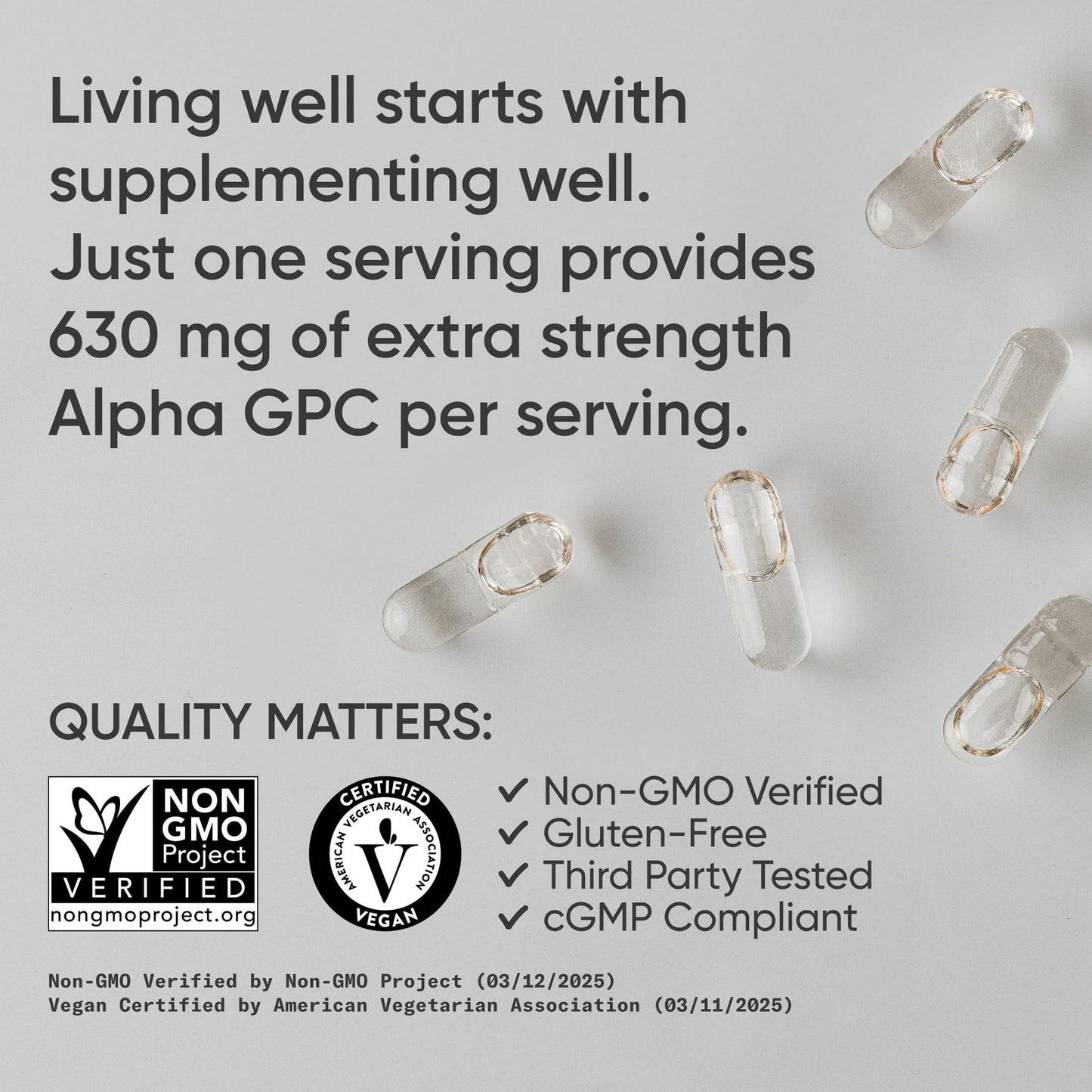 Sports Research® Alpha GPC 630mg (Extra Strength) - Bioavailable Source of Choline - Focus & Cognitive Support for Women & Men - Vegan Certified · Non-GMO · Gluten Free - 60 Liquid Capsules - Maple Wellness Supplements