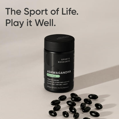 Sports Research® Ashwagandha Softgels with Coconut MCT Oil - Natural Adaptogen Made with Shoden® Ashwa for Relaxation, Calm & Sleep Support - Gluten Free & Vegan Friendly - 60 Count - Maple Wellness Supplements