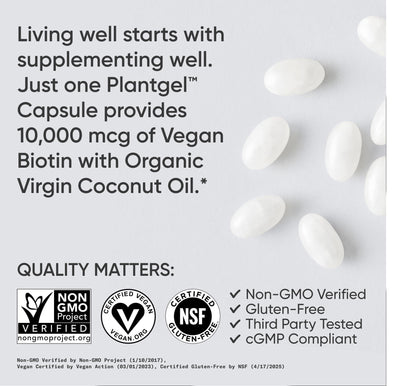 Sports Research® Biotin 10,000mcg with Organic Coconut Oil - Biotin (Vitamin B7) for Healthy Skin and Hair Support* - for Women and Men - Vegan, Non-GMO - Maple Wellness Supplements