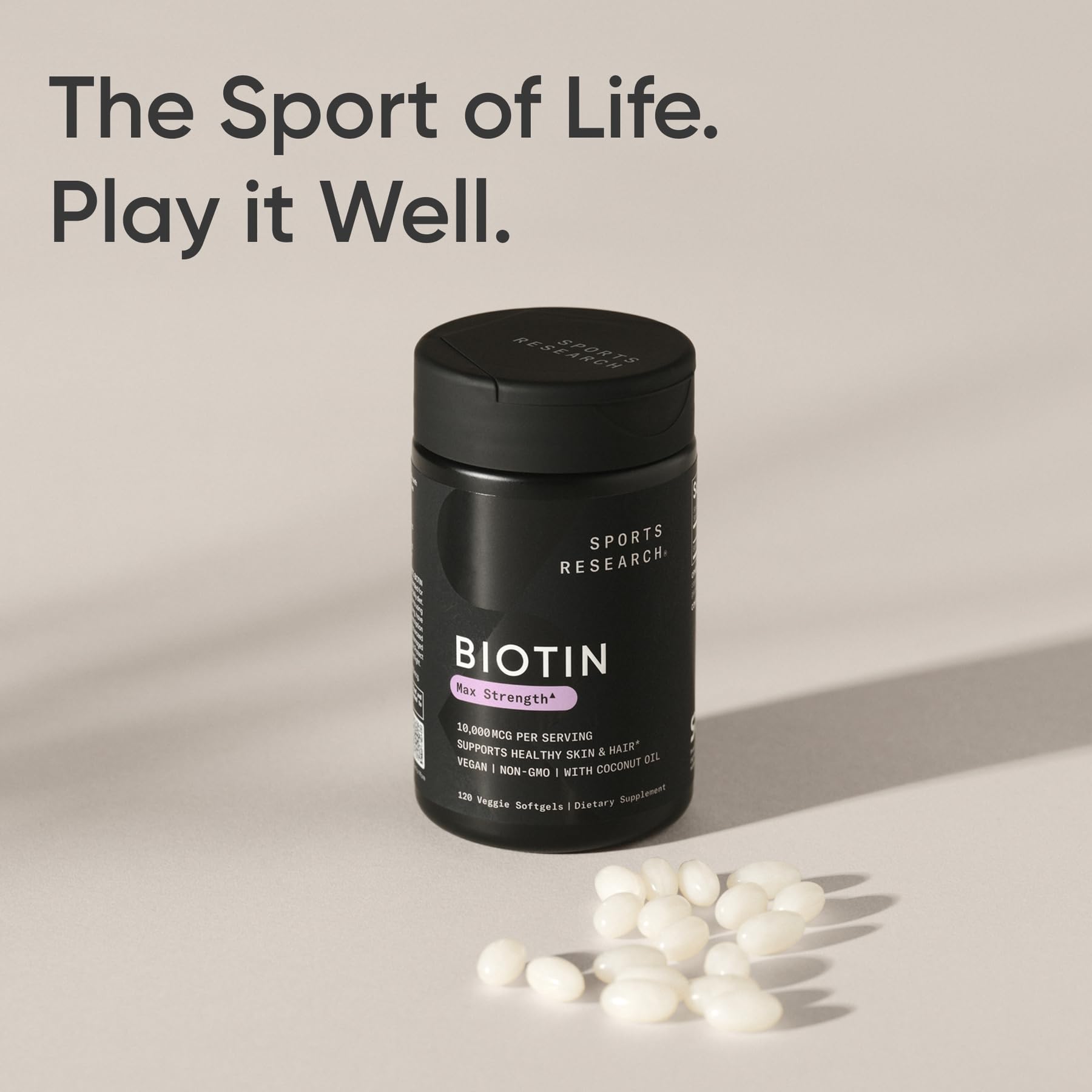 Sports Research® Biotin 10,000mcg with Organic Coconut Oil - Biotin (Vitamin B7) for Healthy Skin and Hair Support* - for Women and Men - Vegan, Non-GMO - Maple Wellness Supplements