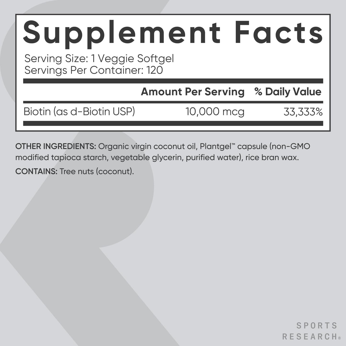 Sports Research® Biotin 10,000mcg with Organic Coconut Oil - Biotin (Vitamin B7) for Healthy Skin and Hair Support* - for Women and Men - Vegan, Non-GMO - Maple Wellness Supplements
