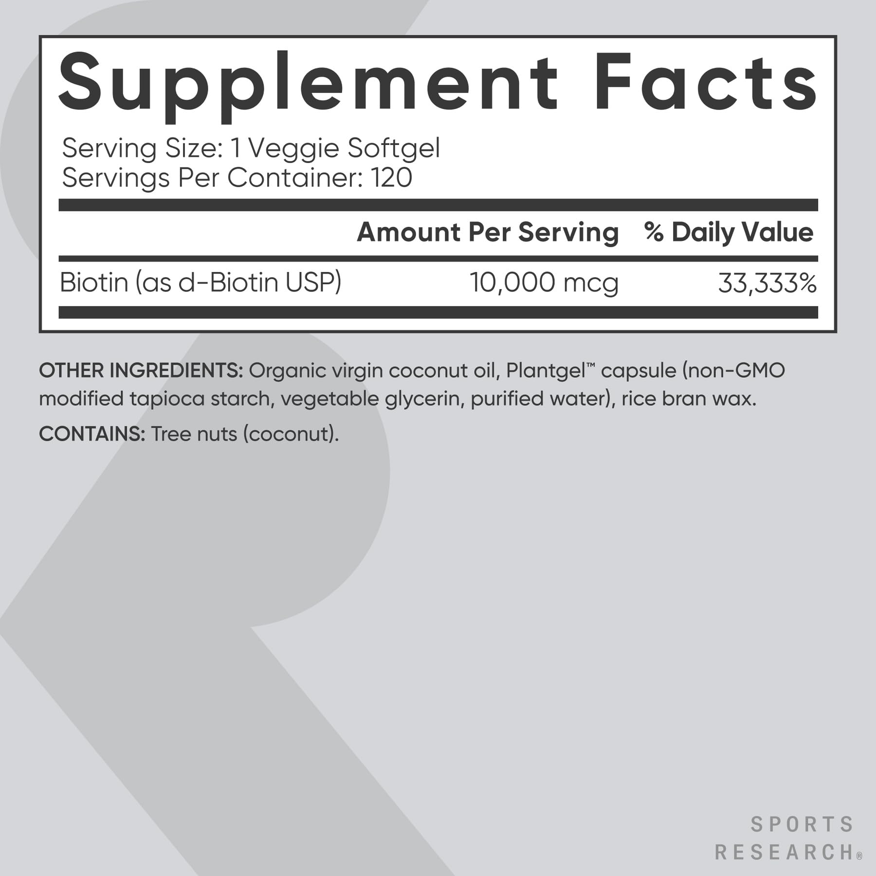 Sports Research® Biotin 10,000mcg with Organic Coconut Oil - Biotin (Vitamin B7) for Healthy Skin and Hair Support* - for Women and Men - Vegan, Non-GMO - Maple Wellness Supplements