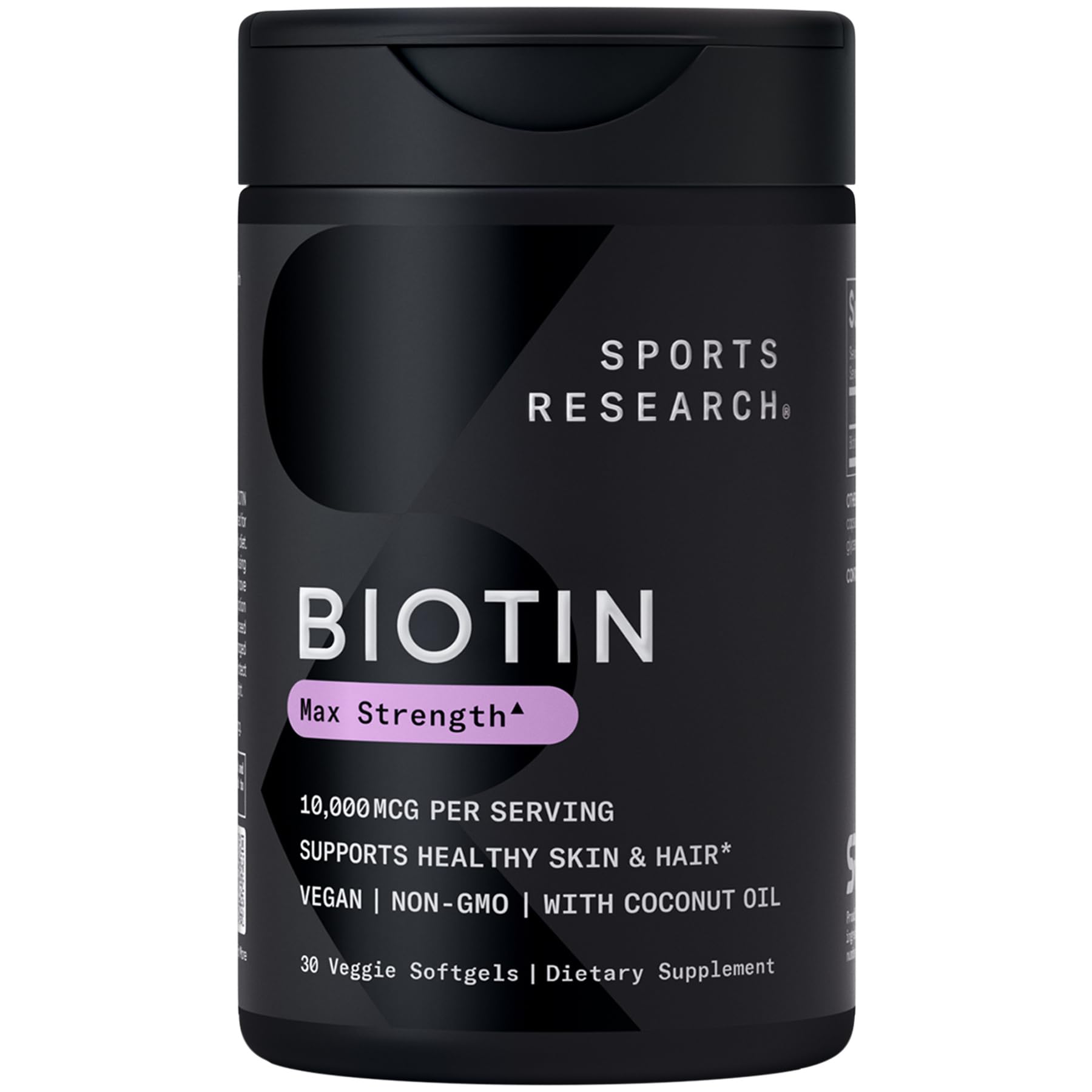 Sports Research® Biotin 10,000mcg with Organic Coconut Oil - Biotin (Vitamin B7) for Healthy Skin and Hair Support* - for Women and Men - Vegan, Non-GMO, Gluten & Soy-Free - 30 Veggie Softgels - Maple Wellness Supplements