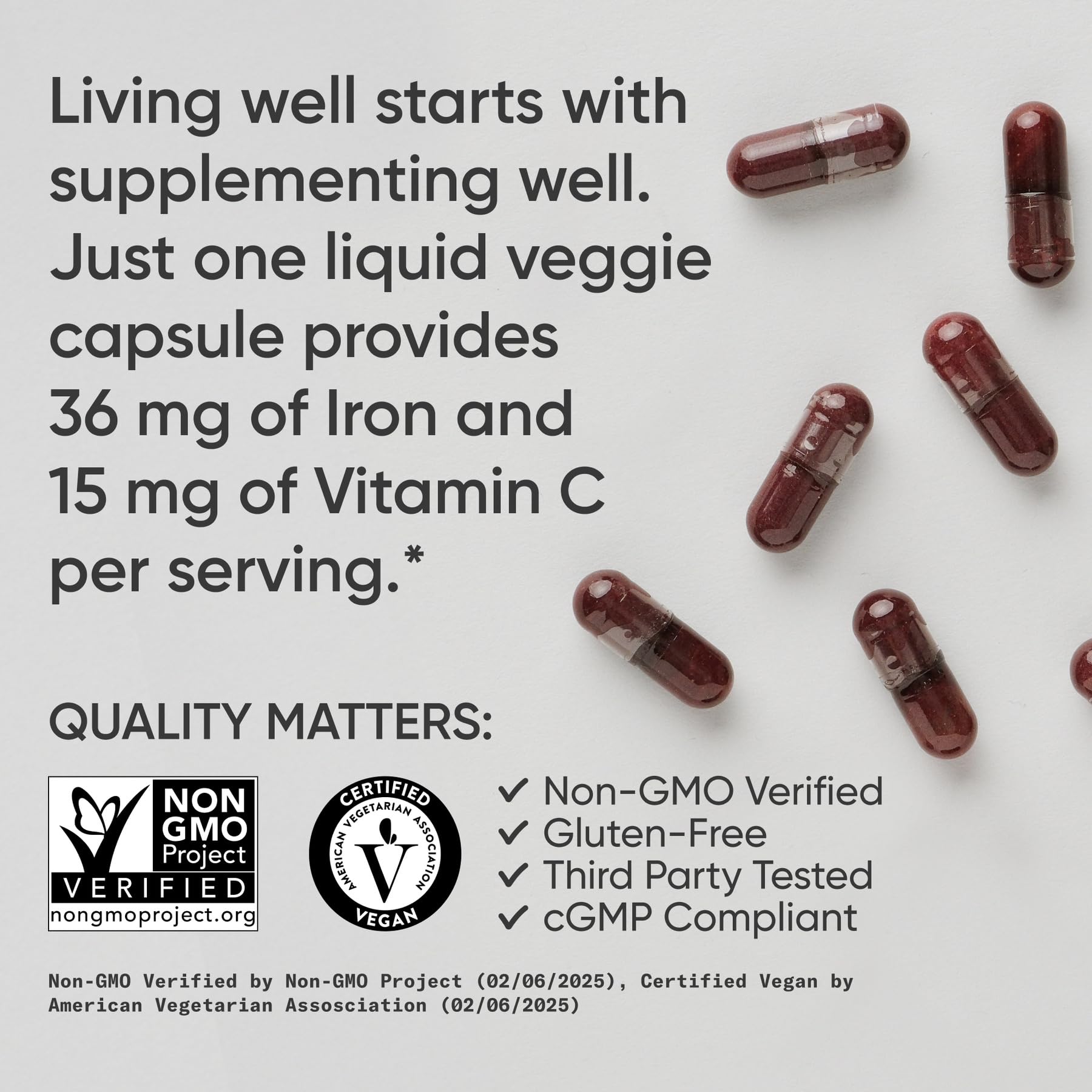 Sports Research® Blood Balance Iron Supplement - 36 MG Iron + Folate & Vitamin C for Absorption - Red Blood Cell Support for Women & Men* - Vegan Certified · Non-GMO · Gluten-Free - 90 Capsules - Maple Wellness Supplements