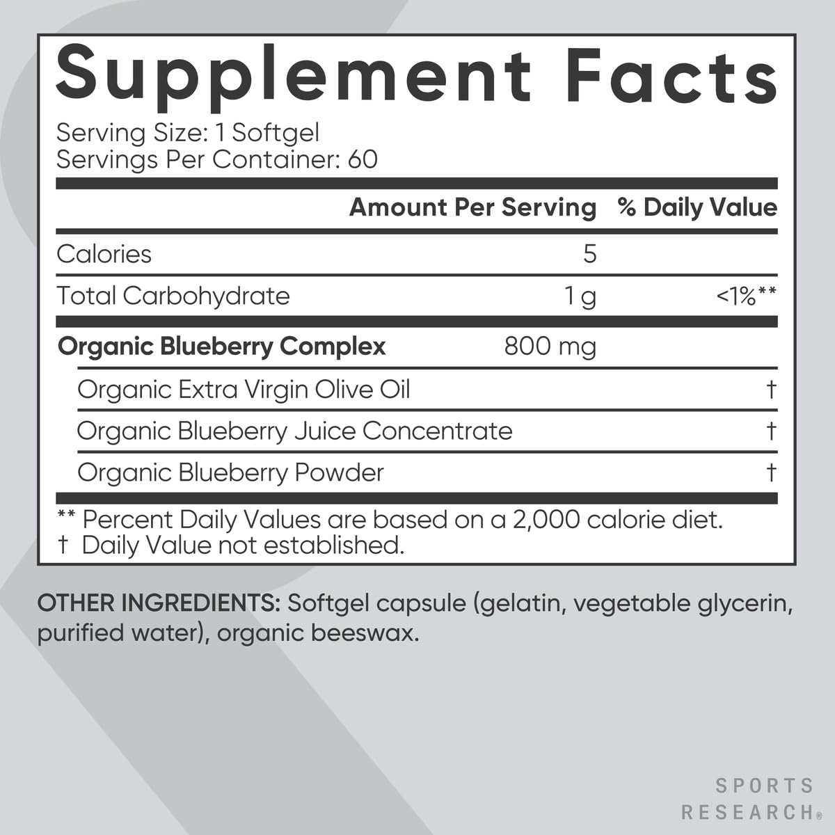 Sports Research Blueberry Capsules - Made from Organic Blueberries with Organic Extra Virgin Olive Oil - Non-GMO & Gluten Free - 60 Liquid Softgels - Maple Wellness Supplements