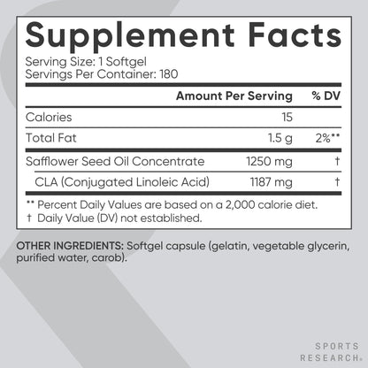 Sports Research CLA - 1250mg with Active Conjugated Linoleic Acid for Men and Women | Non-GMO, Soy & Gluten Free - 95% (180 Softgels)… - Maple Wellness Supplements
