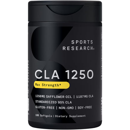 Sports Research CLA - 1250mg with Active Conjugated Linoleic Acid for Men and Women | Non-GMO, Soy & Gluten Free - 95% (180 Softgels)… - Maple Wellness Supplements