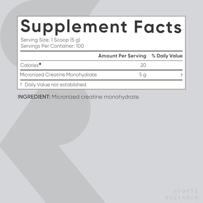 Sports Research Creatine Monohydrate - Gain Lean Muscle, Improve Performance - Maple Wellness Supplements