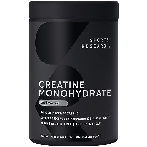 Sports Research Creatine Monohydrate - Gain Lean Muscle, Improve Performance - Maple Wellness Supplements