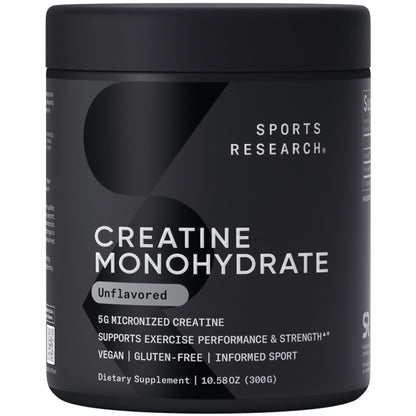 Sports Research Creatine Monohydrate - Gain Lean Muscle, Improve Performance and Strength and Support Workout Recovery - 5 g Micronized Creatine - 10.58 oz - Maple Wellness Supplements