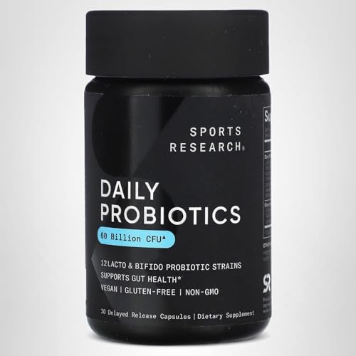 Sports Research Daily Probiotics with Prebiotics, 60 Billion CFU - Vegan Capsules for Gut Health & Digestive Support, Probiotics for Women & Men - Maple Wellness Supplements