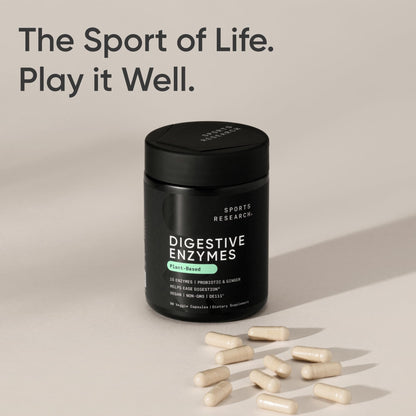 Sports Research Digestive Enzymes with Probiotics & Ginger - Plant Based for Dairy, Protein, Sugar & Carbs - Non-GMO Verified & Vegan Friendly (90 Veggie Capsules) - Maple Wellness Supplements