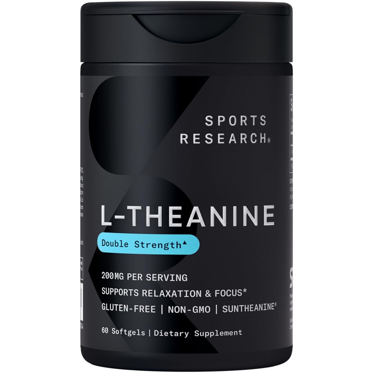 Sports Research Double Strength L-Theanine Supplement - Suntheanine Softgels for Focus, Relaxation & Alertness - Non-Drowsy Support Made with Coconut Oil, Non-GMO & Gluten Free - 200mg, 60 Count - Maple Wellness Supplements