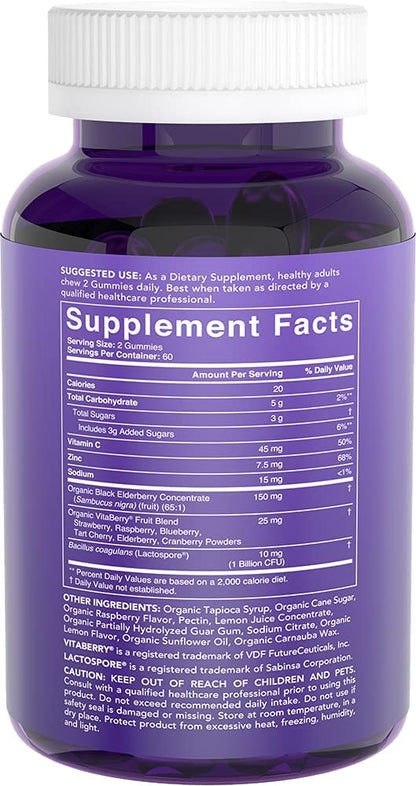 Sports Research Elderberry Gummies Concentrate with Vitamin C, Zinc & Probiotics for Immune Support & Gut Health | USDA Organic, Vegan Certified & Non-GMO Verified (120 Gummies) - Maple Wellness Supplements
