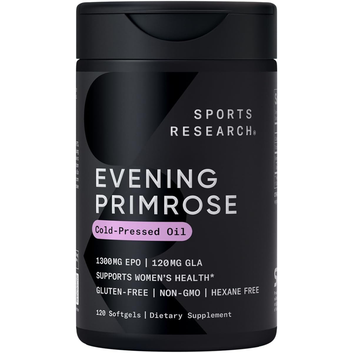 Sports Research Evening Primrose Supplement from Cold Pressed Oil - Softgels for Women’s Health & Skin Health - Gluten Free & Non-GMO GLA - High Potency 1300mg, 120 Count - Maple Wellness Supplements