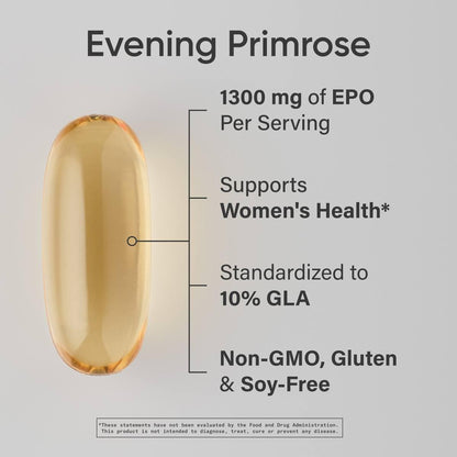Sports Research Evening Primrose Supplement from Cold Pressed Oil - Softgels for Women’s Health & Skin Health - Gluten Free & Non-GMO GLA - High Potency 1300mg, 120 Count - Maple Wellness Supplements