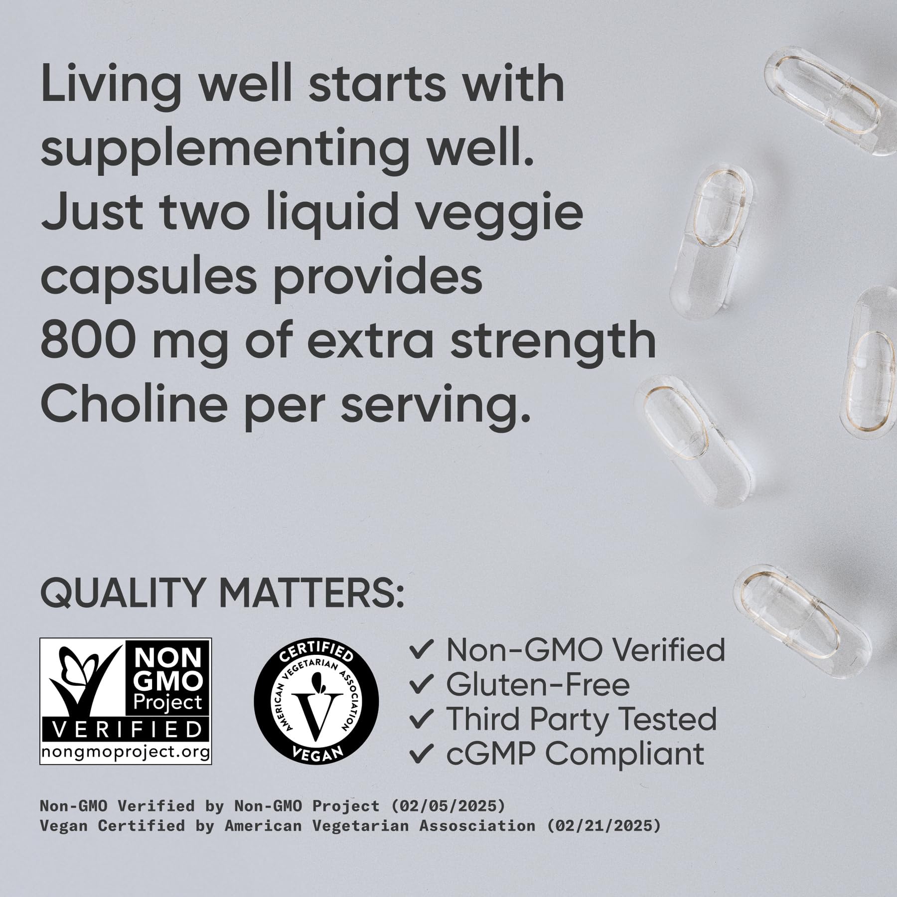 Sports Research ® Extra Strength Choline 800 mg - Essential Nutrient Featuring VitaCholine ® for Focus Support - Vegan Certified • Non-GMO • Gluten Free - 60 Liquid Capsules - Maple Wellness Supplements
