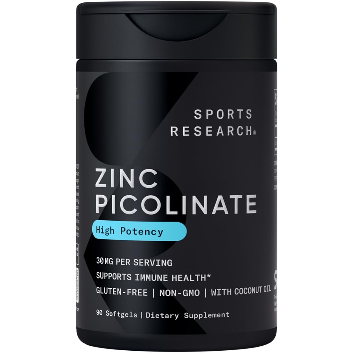 Sports Research High Potency Zinc Picolinate 30mg with Organic Coconut Oil | Highly Absorbable Zinc Supplement for Healthy Immune & Enzyme Function - Maple Wellness Supplements