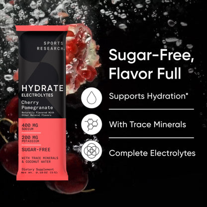 Sports Research® Hydrate Electrolytes Powder Packets - Sugar-Free & Naturally Flavored with Vitamins, Minerals, and Coconut Water - Supports Hydration - 16 Packets - Variety Pack - Maple Wellness Supplements
