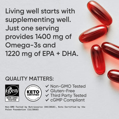 Sports Research Keto Omega Fish Oil with Wild Sockeye Salmon, Antarctic Krill Oil, Astaxanthin & Coconut MCT Oil - 1200mg of EPA & DHA per Serving | Keto Certified & Non-GMO Verified (120 Softgels) - Maple Wellness Supplements