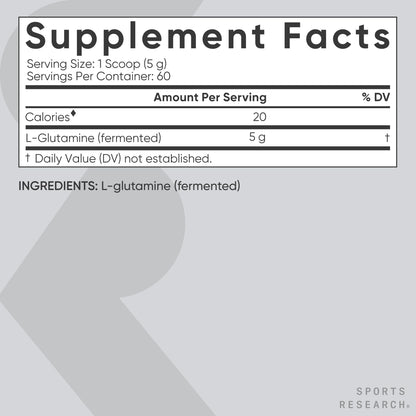 Sports Research L-Glutamine - Workout Recovery, Immune Health & Gut Health Support - 5 G Per Serving - 10.58 Oz - Maple Wellness Supplements