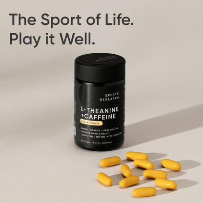 Sports Research L-Theanine Supplement with Caffeine & Coconut MCT Oil - Focused Energy, Alertness & Relaxation Without Drowsiness - 200mg L Theanine, 100mg Organic Caffeine - 60 Liquid Softgels - Maple Wellness Supplements