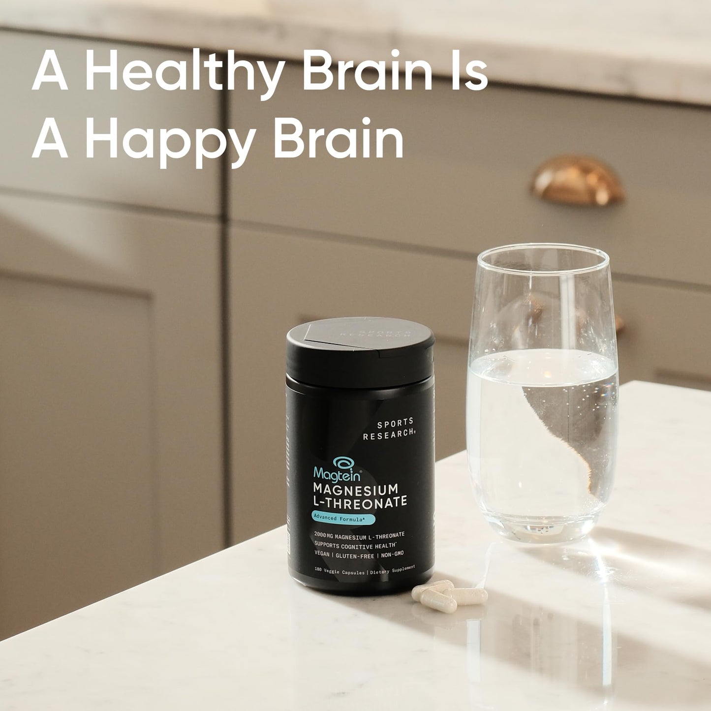 Sports Research® Magnesium L-Threonate Capsules 2000mg - High-Absorption Magtein® for Enhanced Brain Health, Memory, Focus & Restful Sleep Support - Vegan · Non-GMO · Gluten Free - 90 Count - Maple Wellness Supplements