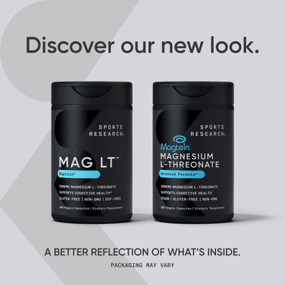 Sports Research® Magnesium L-Threonate Capsules 2000mg - High-Absorption Magtein® for Enhanced Brain Health, Memory, Focus & Restful Sleep Support - Vegan · Non-GMO · Gluten Free - 90 Count - Maple Wellness Supplements