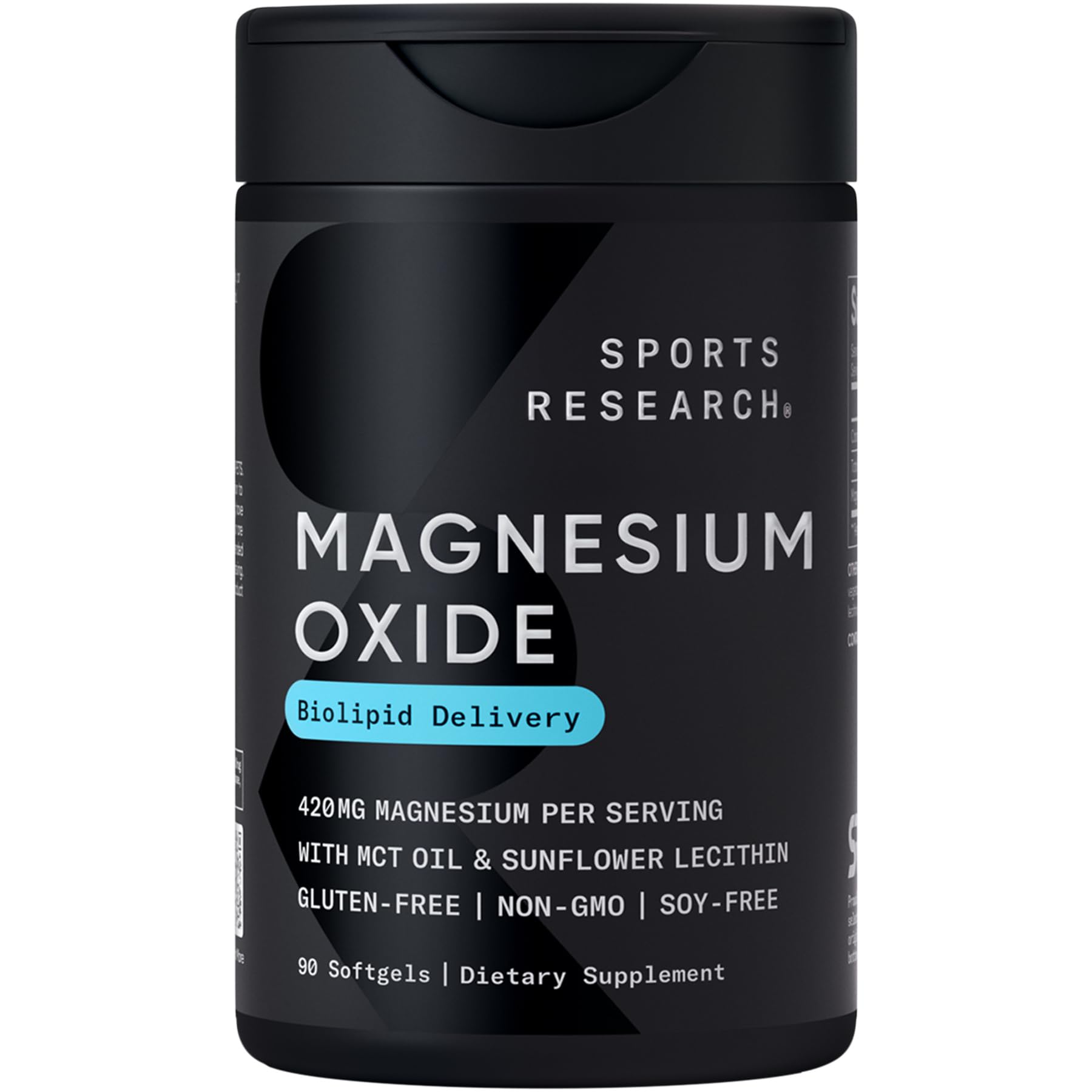 Sports Research® Magnesium Oxide 420mg with Coconut MCT Oil - Magnesium Supplement for Muscle, Nerve, and Bone Support* - Gluten-Free, Non-GMO - 90 Softgels - Maple Wellness Supplements
