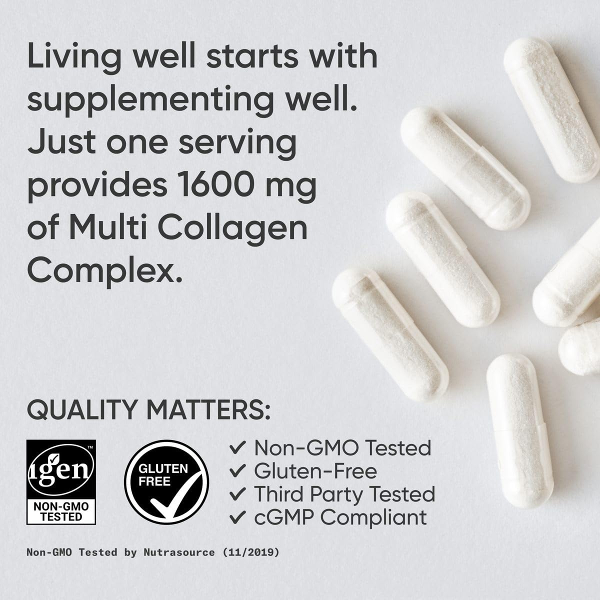 Sports Research® Multi Collagen Pills for Women & Men - Collagen Peptides (Type I, II, III, V, X) Enhanced with Hyaluronic Acid & Vitamin C - Gluten Free ­· Non-GMO - 90 Capsules - Maple Wellness Supplements