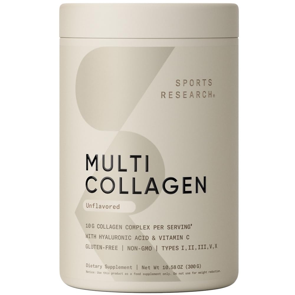 Sports Research Multi Collagen Protein Powder (Type I, II, III, V, X) with Hyaluronic Acid + Vitamin C | 5 Types of Food Based Collagen - Maple Wellness Supplements
