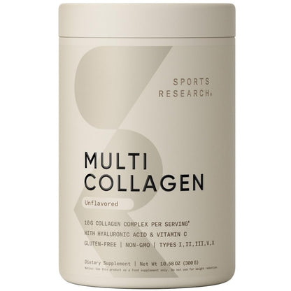 Sports Research Multi Collagen Protein Powder (Type I, II, III, V, X) with Hyaluronic Acid + Vitamin C | 5 Types of Food Based Collagen - Maple Wellness Supplements