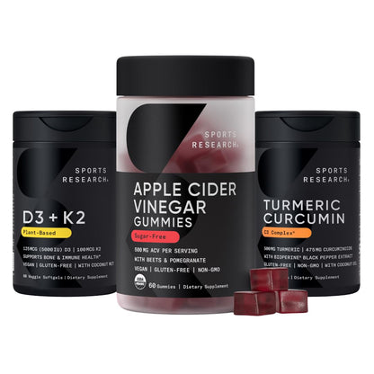 Sports Research® Multivitamins Pack - Organic Apple Cider Vinegar Gummies + Vitamin D 5000iu & Mk7 Vitamin K 100mcg + Turmeric Curcumin C3 Complex - Maple Wellness Supplements