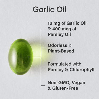 Sports Research® Odorless Garlic Oil Pills with Parsley & Chlorophyll - Vegan Certified · Non-GMO · Gluten Free - 150 Plantgel Capsules - Maple Wellness Supplements