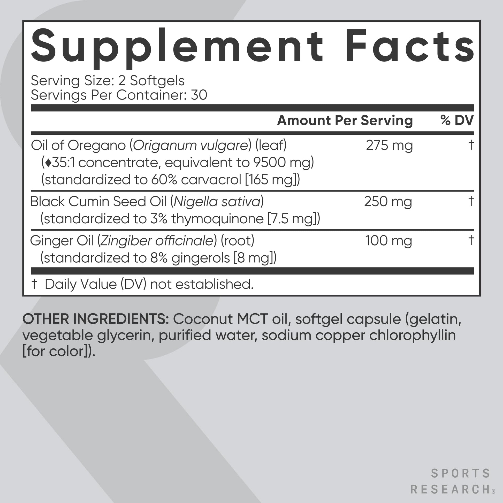 Sports Research® Oil of Oregano 9500mg w/Black Seed Oil & Coconut MCT Oil - Antioxidant Combination Supplement Rich in Thymoquinone & Carvacrol - Gluten Free · Non-GMO - 60 Softgels - Maple Wellness Supplements
