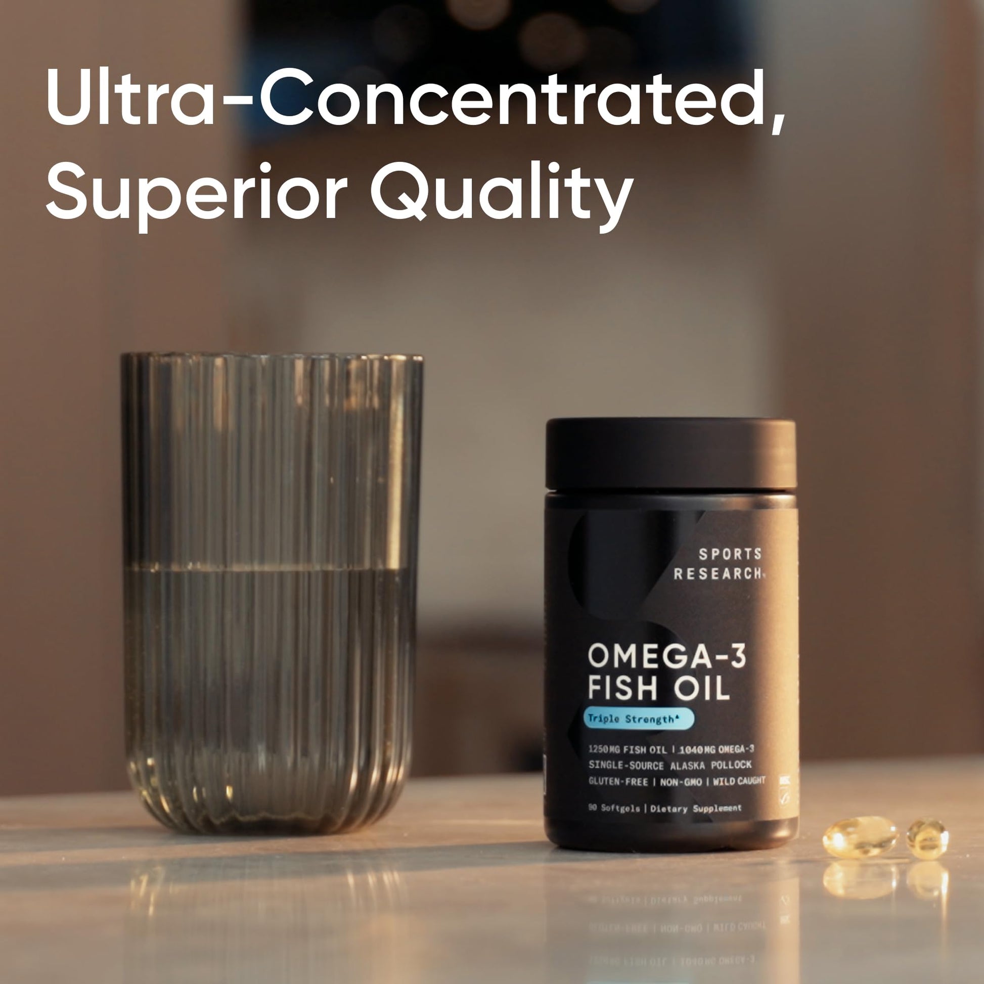 Sports Research® Omega-3 Fish Oil 1250 - Triple Strength Fish Oil Supplement from Wild Alaska Pollock - MSC Certified Sustainable · Non-GMO · Soy Free - 180 Softgel Capsules - Maple Wellness Supplements