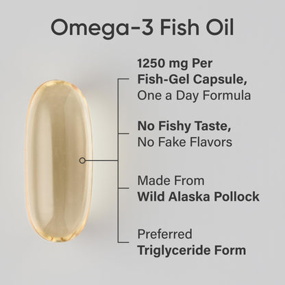 Sports Research® Omega-3 Fish Oil 1250 - Triple Strength Fish Oil Supplement from Wild Alaska Pollock - MSC Certified Sustainable · Non-GMO · Soy Free - 90 Softgel Capsules - Maple Wellness Supplements