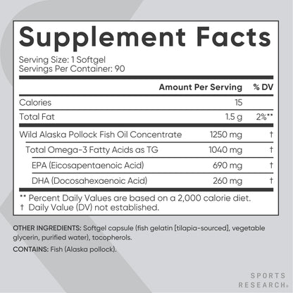 Sports Research® Omega-3 Fish Oil Bundle - Total Omega-3 2200mg (Krill, Salmon & Pollock) + Triple Strength Fish Oil 1250mg - High EPA & DHA Supplement - Maple Wellness Supplements
