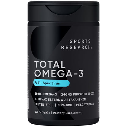 Sports Research® Omega-3 Fish Oil Bundle - Total Omega-3 2200mg (Krill, Salmon & Pollock) + Triple Strength Fish Oil 1250mg - High EPA & DHA Supplement - Maple Wellness Supplements