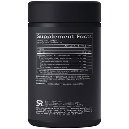 Sports Research Omega-3 Fish Oil, Triple Strength, 180 Softgels - Maple Wellness Supplements