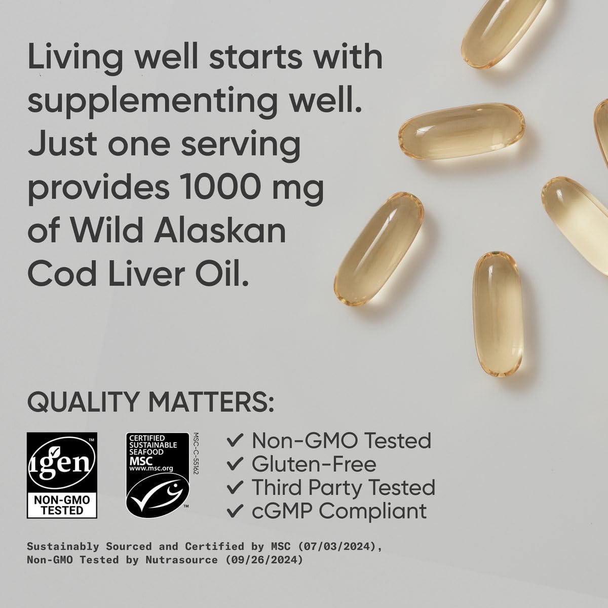 Sports Research® Omega-3 Wild Alaskan Cod Liver Oil 1000mg with Vitamins A (1000 IU) & D3 (400 IU) - Burpless, Bovine Free, Non-GMO, & MSC Certified Sustainable - 120 Softgels - Maple Wellness Supplements
