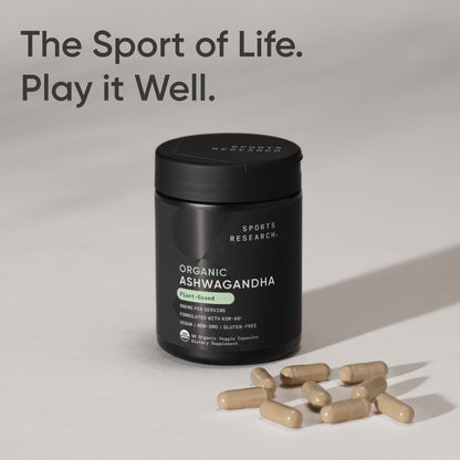 Sports Research® Organic Ashwagandha – Adaptogen for Relaxation, Calm & Sleep Support – Made with Organic KSM-66® – 600 mg – Non-GMO Verified, Gluten-Free, Certified Vegan – 90 Veggie Capsules - Maple Wellness Supplements