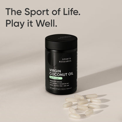 Sports Research® Organic Coconut Oil Capsules 3000MG - Cold Pressed Extra Virgin Coconut Oil with Medium Chain Triglycerides (MCTs) - Vegan Friendly & Non-GMO Verified - 120 Softgels - Maple Wellness Supplements