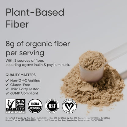 Sports Research® Organic Fiber Unflavored – Organic Fiber Powder - Daily Psyllium Husk and Prebiotic Agave Inulin, Helps Maintain Regularity* with Soluble & Insoluble Fiber - Easy to Mix, 30 Servings - Maple Wellness Supplements