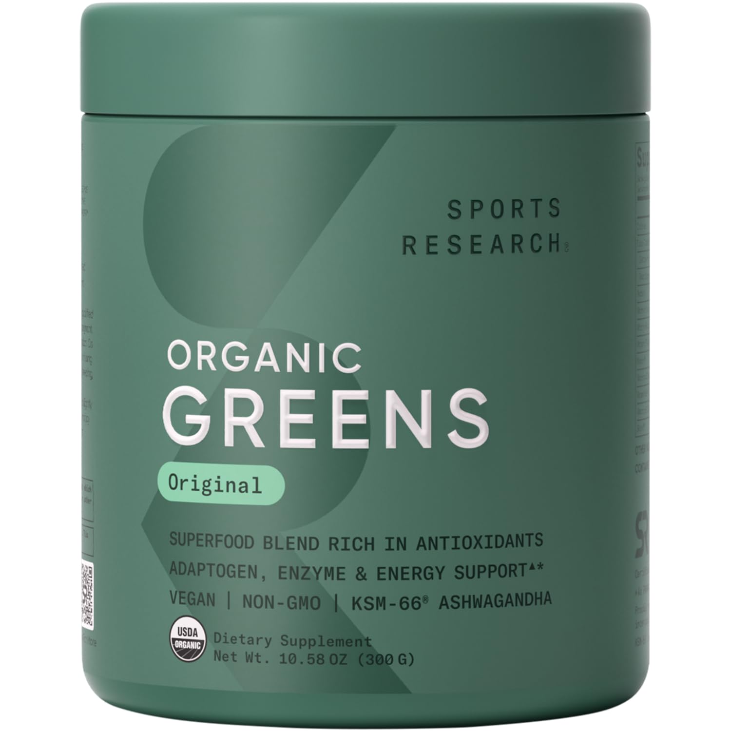 Sports Research® Organic Greens Superfood Powder w/Spirulina & Chlorella, Adaptogens, Enzymes, Probiotics & 8 VIT Bs for Gut & Mood Support* - Vegan, Sugar-Free & Low-Cal Original 30 Servings - Maple Wellness Supplements