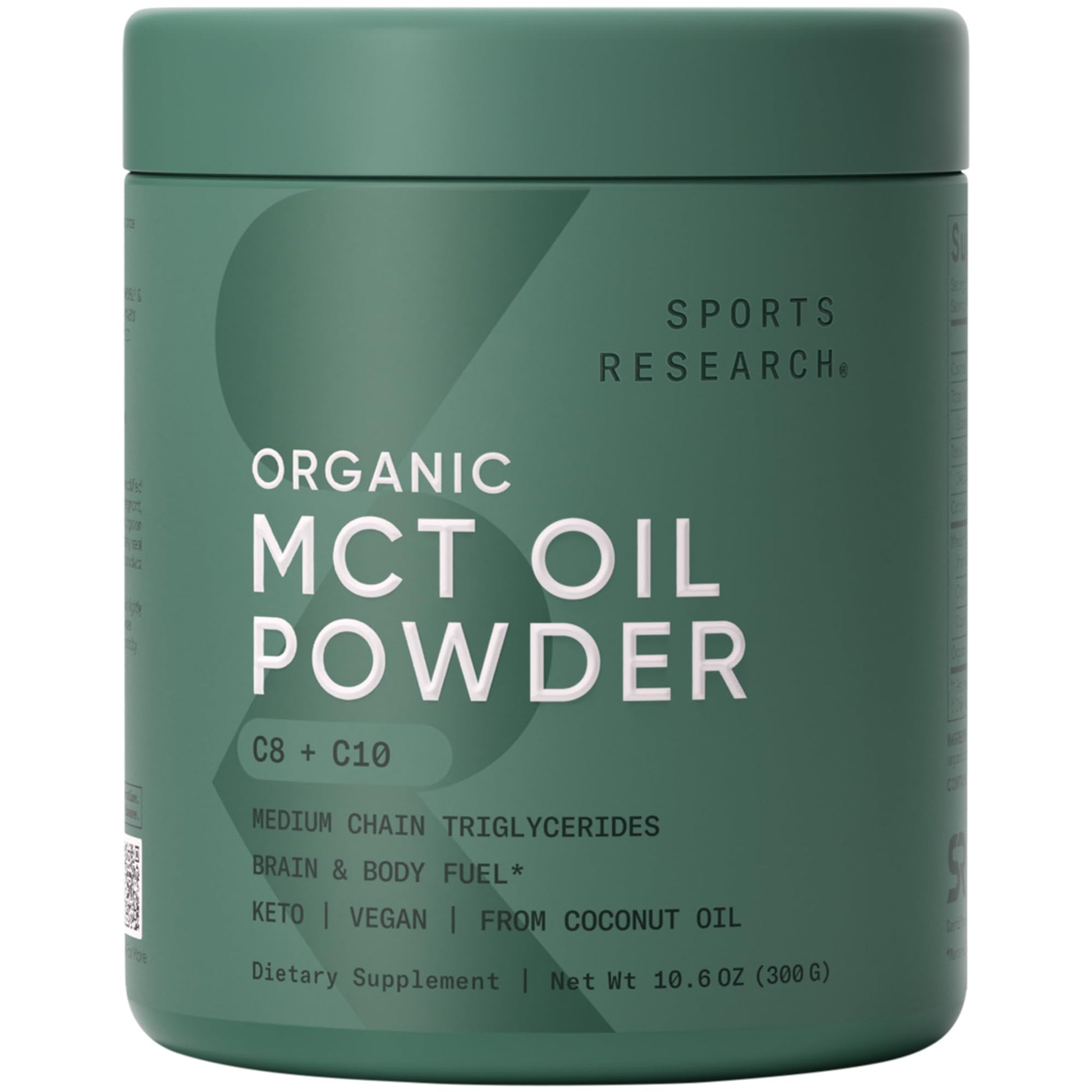 Sports Research Organic MCT Oil Powder - Keto & Vegan MCTs C8, C10 from Coconuts - Fatty Acid Brain & Body Fuel*, Non-GMO & Gluten Free - Unflavored, Perfect in Coffee, Tea & Protein Shakes - 10.6 oz - Maple Wellness Supplements